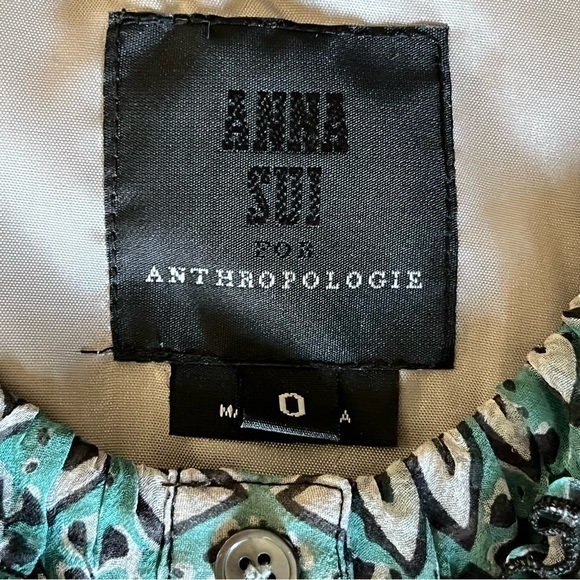 Anna Sui For Anthropologie Elfine‎ Stitch Floral Silk Shift Sheath Dress Sz 0 - Picture 4 of 15